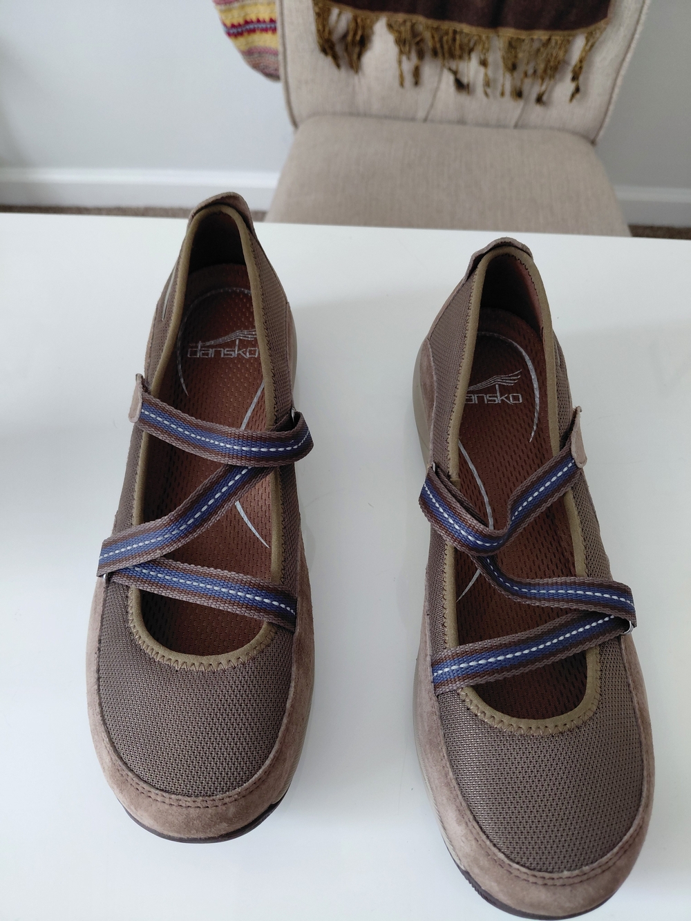 Dansko Brown Slip-On Mary Jane Shoes with Blue Straps